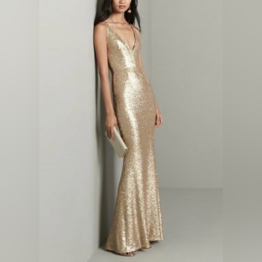 Pristine condition (worn once) Dress the Population gold sequin gown